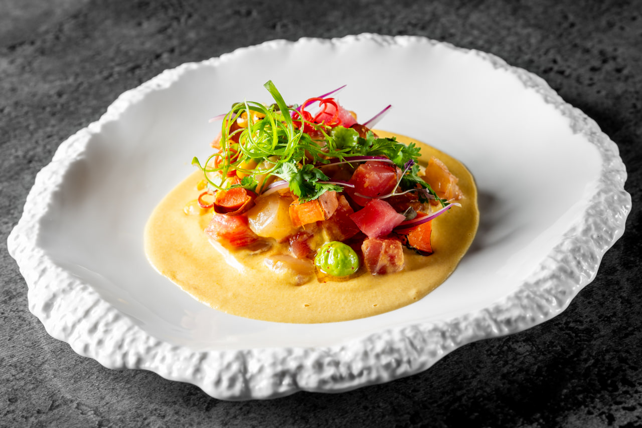 Tiradito with scallop, tiger prawn and pink tuna <span color-type="color" style="color: #ff0000;">new</span><br>230 g.